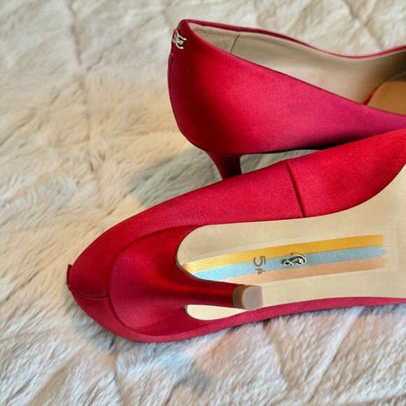 Sam Edelman Kitten Pump Shoes - Satin Red- Size 5.5 - Picture 8 of 15